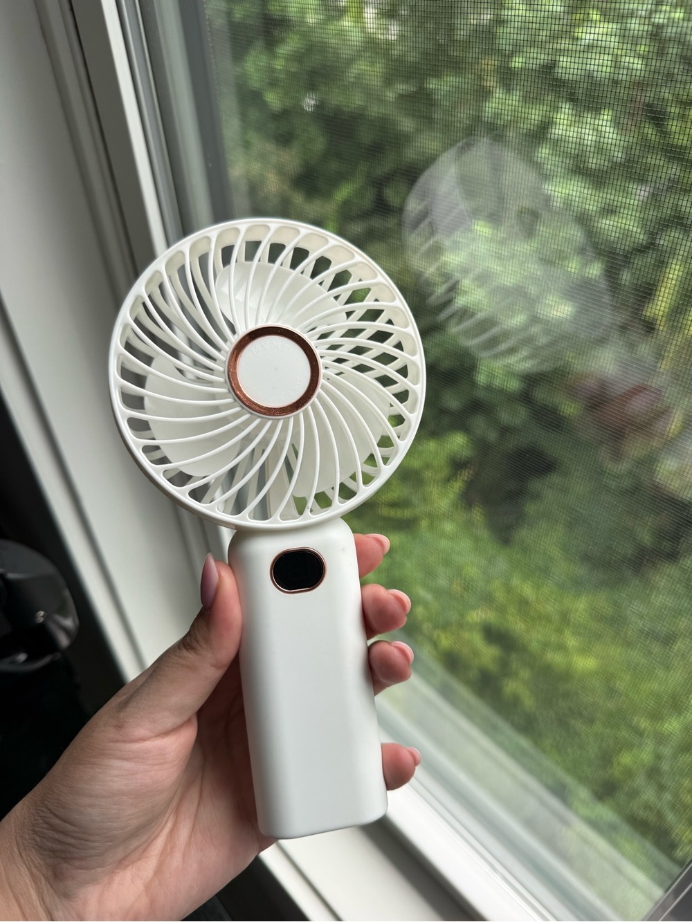 Portable Handheld Mini Fan in White with Rose Gold Accent
